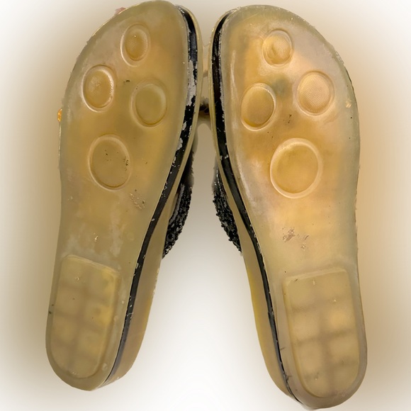 VTG CLASSIFIED BLACK SEQUIN SANDAL FLIP FLOP WEDGE SZ: 8 SWIM BEACH POOL CASUAL - Picture 5 of 5